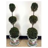 1031	PAIR OF ASIAN POTTERY PLANTERS W/UNDERPLATES, APPROXIMATELY 45 IN HIGH