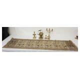 1146	PERSIAN TAPESTRY & GROUP OF ASSORTED BRASS CANDLESTICKS & TEAPOT