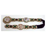 1153	OUTSTANDING VICTORIAN WOMANS BELTW/HAND PAINTED PORCELAIN MEDALIONS, GILT & ENAMELED METAL W/RU