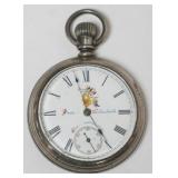 1155	AMERICAN WALTHAM POCKET WATCH W/HAND PAINTED DIAL OF AMERICAN INDIAN CHIEFS HEAD, NOTE: FRED HA