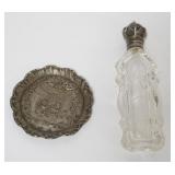 1157	CUT GLASS PERFUME W/STERLING LID & SMALL SILVER DISH, 0.6 TOZ