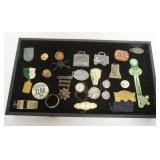 1159B	GROUP OF ASSORTED SHOWCASE SMALLS INCLUDING WATCH FOBS, METALS, BUTTONS, ETC