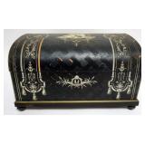 1163	ANTIQUE PARIS FRANCE INLAID DOME TOP DRESSER BOX W/BRASS TRIM & FEET, SOME LOSS TO INLAY, APPRO