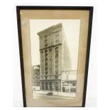 1168	LARGE FRAMED PHOTO OF CITY STREET SCENE CA 1920, SOME STAINING ON MATTING, APPROXIMATELY 17 IN 