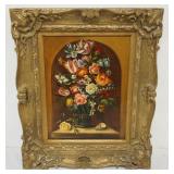 1169	FRAMED OIL ON BOARD STILL LIFE, ARTIST SIGNED LOWER RIGHT, APPROXIMATELY 19 IN X 23 IN OVERALL