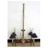 1181	HANGING BRASS PARLOR 4 LIGHT LAMP WITH ADJUSTABLE SHADES, APPROXIMATELY 28 IN X 11 IN X 55 IN H