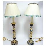 1183	PAIR OF TWIST TURNED DECORATIVE CANDLESTICK STYLE TABLE LAMPS, EACH APPROXIMATELY 28 IN H