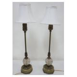 1186	BOUDIOR LAMPS WITH MARBLE AND GLASS SPHERES AT BASE, EACH APPROXIMATELY 20 IN H
