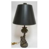 1190	FIGURAL TABLE METAL LAMP WITH MONKEY HOLDING A COCONUT AROUND TREE BASE, APPROXIMATELY 28 IN H