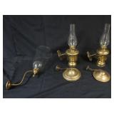 1193	VINTAGE MARITIME NAUTICAL WEIGHTED BASE OIL LAMPS ONE MARKED MILLER AND CANDLE HOLDER WITH HURR