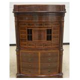 1195	BIEDERMEIRER STYLE DESK WITH PULL OUT SURFACE MADE BY AMBOAN, WITH TURNED COLUMN FRONT AND BAND