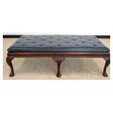 1199	BAKER FURNITURE OVER SIZED BENCH WITH BALL AND CLAW FEET AND TUFTED LEATHER TOP, APPROXIMATELY 
