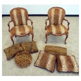 1200	PAIR OF LEOPARD PRINT UPHOLSTERED ARM CHAIRS WITH MATCHING ACCESSORY PILLOWS, EACH CHAIR APPROX