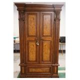 1204	DOUBLE DOOR WOOD CABINET WITH LOWER DRAWER, BURL WOOD FINISHED SIDE, DRAWER AND DOOR FRONTS AND