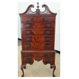 1205	VAN LEIGH FURNITURE MAHOGANY HIGH BOY ON BALL & CLAW CABRIOLE LEGS, FLAMED BOOK MATCHED VENEER 