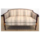 1206	HICKORY CHAIR FURNITURE FEDERAL STYLE LOVESEAT WITH REEDED LEGS AND BIRDSEYE MAPLE INSET VENEER