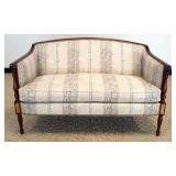 1207	HICKORY CHAIR FURNITURE FEDERAL STYLE LOVESEAT WITH REEDED LEGS AND BIRDSEYE MAPLE INSET VENEER