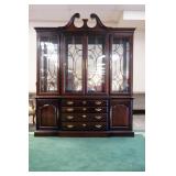 1209	THOMASVILLE CHERRY 2 PART BREAKFRONT WITH MIRROR BACK AND INTERIOR LIGHTS, ADJUSTABLE GLASS SHE