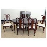1210	THOMASVILLE CHERRY OVAL DINING ROOM TABLE WITH 2 LEAVES AND 6 CHAIRS, TABLE APPROXIMATELY 68 IN