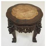 1224	ANTIQUE ASIAN CARVED STAND W/BROWN MARBLE INSET TOP, APPROXIMATELY 17 IN X 16 IN HIGH