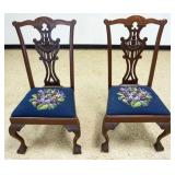 1227	PAIR OF CHIPPENDALE STYE CHAIRS WITH NEEDLEPOINT SEATS, EACH APPROXIMATELY 23 IN X 19 IN X 43 I