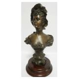1002	MESLAIS CONTEMPORARY BRONZE *WOMAN WITH HAT* APPROXIMATELY 16 IN H