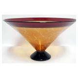 1004	KEN PIEPER SIGNED ART GLASS FOOTED BOWL, APPROXIMATELY 16 IN X 9 IN H