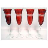 1012	CRANBERRY CUT TO CLEAR WINE GLASSES, EACH APPROXIMATELY 9 1/2 IN H