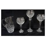 1023	GROUP OF ASSORTED CRYSTAL, LONG STEM GOBLETS AND PITCHER, LARGEST PIECE APPROXIMATELY 13 IN H