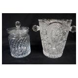 1027	CRYSTAL ICE BUCKET AND TABACCO JAR, ICE BUCKET APPROXIMATELY 11 IN X 9 IN H