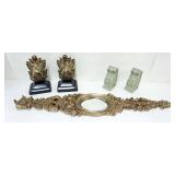1055	CORBELS AND DECORATIVE BEVELED EDGE MIRROR, LARGEST APPROXIMATELY 49 IN X 9 IN