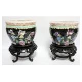 1059	MINIATURE PORCELAIN JARDINEERS ON WOOD STANDS, EACH APPROXIMATELY 9 IN H