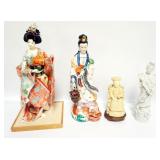 1064	GROUP OF ASSORTED PORCELAIN AND COMPOSITE FIGURES, LARGER ASIAN FIGURE HAS LOSS TO FINGERS, APP