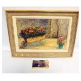 1076	OIL PAINTING ON CANVAS, WHEEL BARROW WITH FLOWERS ON PATIO SIGNED F. PARTO, APPROXIMATELY 15 IN