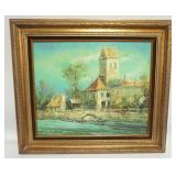 1077	OIL PAINTING ON CANVAS, MEDITERRANEAN SCENE, SIGNED X. RABOHS, APPROXIMATELY 28 1/2 IN X 32 IN 