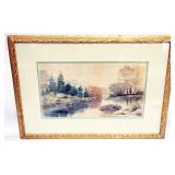 1079	WATERCOLOR OF WOODED STREAM, APPROXIMATELY 17 IN X 24 IN OVERALL