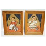 1122	CONTEMPORARY FOLK ART STYLE FRAMED ARTWORK, EACH APPROXIMATELY 11 3/4 IN X 14 3/4 IN OVERALL