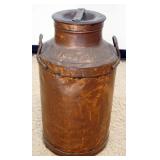 1142	ANTIQUE COPPER MILK CAN, APPROXIMATELY 15 IN X 26 IN H