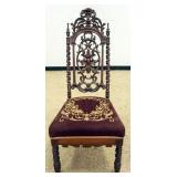 1149	VICTORIAN WALNUT ORNATE HIGH BACK PIECRED CARVED CHAIR WITH NEEDLEPOINT SEAT, APPROXIMATELY 19 