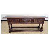 1159	CARVED JACOBEAN STYLE SIDEBOARD WITH 3 DRAWERS BY KITTENGER, APPROXIMATELY 80 IN X 20 IN X 31 I