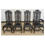1161	SET OF 4 GOTHIC HEAVILY CARVED HIGH BACK THRONE CHAIRS WITH PIERCED CARVED BACKS AND ARM CHAIR 