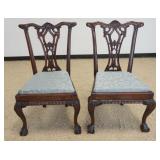 1165A	PAIR OF CARVED MAHOGANY BALL & CLAW FOOT CHIPPENDALE STYLE CHAIRS
