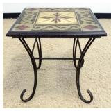 1170	WROUGHT IRON STAND WITH FAUX TILE TOP, APPROXIMATELY 22 IN X 22 IN X 24 IN H