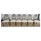 1172	SET OF 6 KINDEL MAHOGANY SHIELD BACK CHAIRS, 4 SIDE AND 2 ARM, SOME STAINING ON SEATS