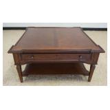 1180	STANLEY MAHOGANY 2 DRAWER COCKTAIL TABLE, APPROXIMATELY 42 IN X 42 IN X 21 IN H