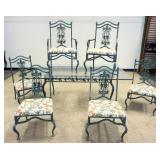 1182	ALUMINIUM GLASS TOP TABLE WITH 6 CHAIRS, ALL HAVING GREEN PATINA WITH GRAPE CLUSTER, TABLE APPR