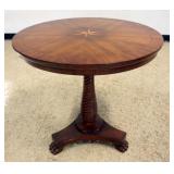 1184	MAHOGANY LAMP TABLE WITH PAW FEET, SPIRAL TURNED COLUMN AND BANDED AND STAR INLAID TOP, APPROXI