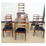 1195	MID CENTURY MODERN DINETTE SET WITH FORMICA TOP TABLE WITH 2 LEAVES AND 6 CHAIRS, 1 CHAIR WITH 