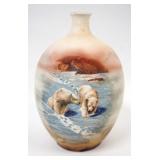 1185	ROYAL BAYREUTH TAPESTRY POLAR BEAR VASE, APPROXIMATELY 6 1/2 IN H