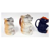 1026	ROYAL BAYREUTH BEAR CREAMERS/PITCHERS, LARGEST APPROXIMATELY 5 IN X 3 IN X 6 IN HIGH